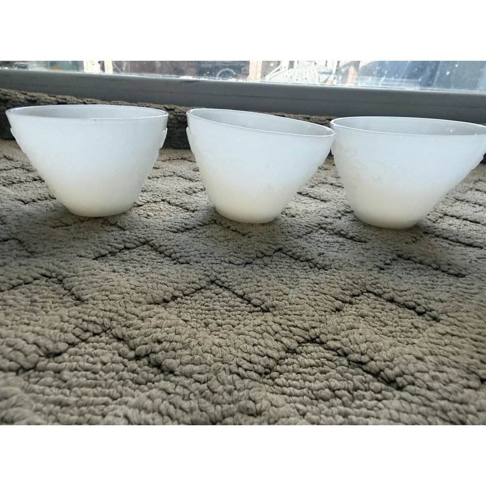 6 White Punch Cups Anchor Hocking Milk Glass Grape Pattern